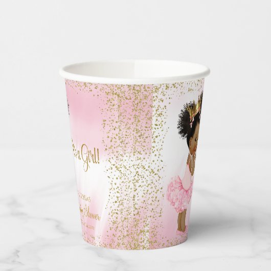 ピンク金ゴールドアフリカプリンセスベビーシャワー紙カップ 紙コップ (左)