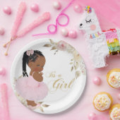 ピンク金ゴールドアフリカンガールベビーシャワー紙プレート ペーパープレート (パーティー)