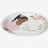 ピンク金ゴールドアフリカンガールベビーシャワー紙プレート ペーパープレート (アングル)