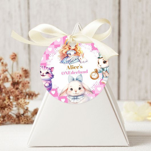 ピンク金ゴールドアリスinワンダーランド誕生日ティーパーティー ラウンドシール