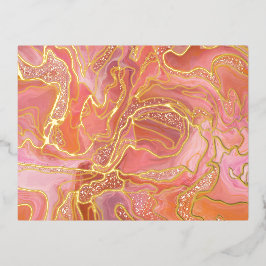 ピンク金ゴールドアルコールインク抽象芸術アート 箔シーズンポストカード