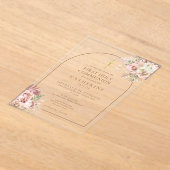 ピンク金ゴールドアーチパンパスグラスファースト聖餐式 アクリル招待状 (レイダウン)