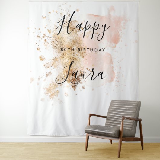 ピンク金ゴールドウィメンハッピー80誕生日フォトブース タペストリー (インサイチュ)