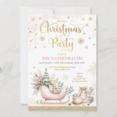ピンク金ゴールドウィンターズリースノーフレークスクリスマスパーティー 招待状 (正面)