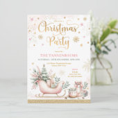 ピンク金ゴールドウィンターズリースノーフレークスクリスマスパーティー 招待状 (スタンド正面)