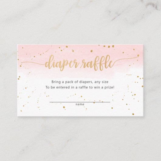 ピンク金ゴールドウォーターの女の子おむつラッフルチケット エンクロージャーカード (正面)