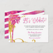 ピンク金ゴールドウォーターカラービーチバルミツワー披露宴 エンクロージャーカード (正面/裏面)