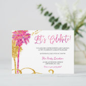 ピンク金ゴールドウォーターカラービーチバルミツワー披露宴 エンクロージャーカード (スタンド正面)