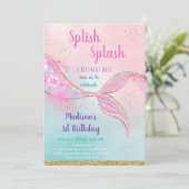 ピンク金ゴールドウォーターカラーマーメイド誕生日 招待状 (スタンド正面)