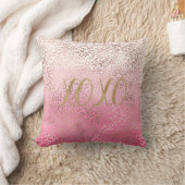 ピンク金ゴールドウォーターグラデーションカラーレオパード印刷XOXO クッション (ブランケット)
