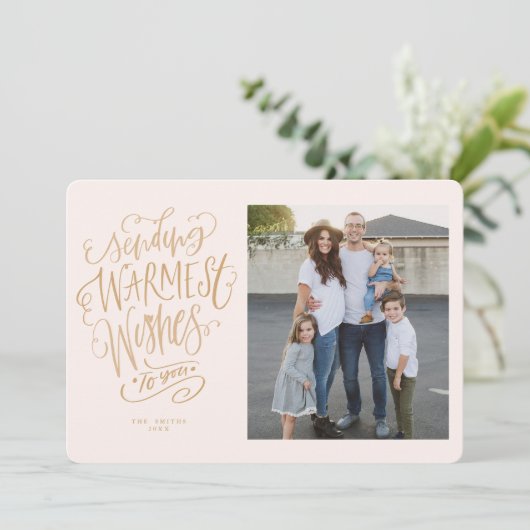ピンク金ゴールドウォーマストウィッシュホリデーフォトカード 招待状 (スタンド正面)