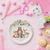 ピンク金ゴールドウッドランド動物林フローラベビーガール ペーパープレート (パーティー)