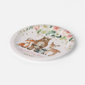 ピンク金ゴールドウッドランド動物林フローラベビーガール ペーパープレート (アングル)