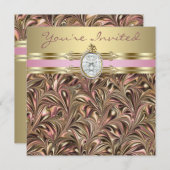 ピンク金ゴールドウーマンバースデーパーティー招待状 招待状 (正面/裏面)