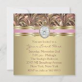 ピンク金ゴールドウーマンバースデーパーティー招待状 招待状 (裏面)