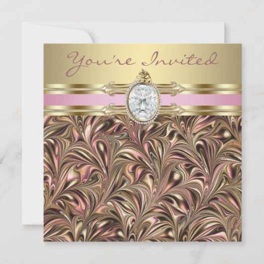 ピンク金ゴールドウーマンバースデーパーティー招待状 招待状 (正面)