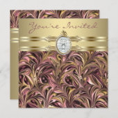 ピンク金ゴールドウーマンバースデーパーティー招待状 招待状 (正面/裏面)