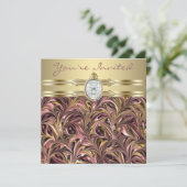 ピンク金ゴールドウーマンバースデーパーティー招待状 招待状 (スタンド正面)