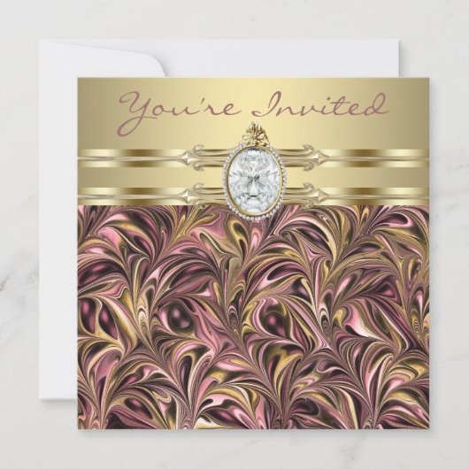 ピンク金ゴールドウーマンバースデーパーティー招待状 招待状 (正面)