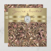 ピンク金ゴールドウーマンバースデーパーティー招待状 招待状 (正面/裏面)