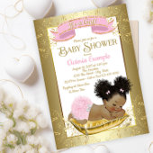ピンク金ゴールドエスニックガールベビーシャワー招待状 招待状