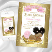 ピンク金ゴールドエスニックガールベビーシャワー招待状 招待状