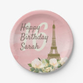ピンク金ゴールドエッフェルタワースウィート16誕生日 ペーパープレート (正面)