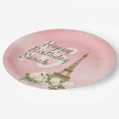 ピンク金ゴールドエッフェルタワーSweet sixteen誕生日 ペーパープレート (アングル)