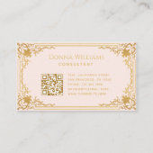 ピンク金ゴールドエレガントヴィンテージ書道QRコード 名刺 (裏面)