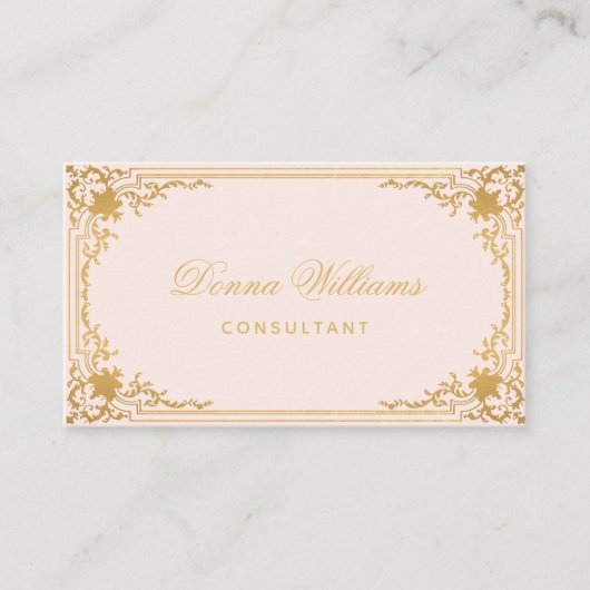 ピンク金ゴールドエレガントヴィンテージ書道QRコード 名刺 (正面)