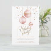 ピンク金ゴールドオーナメントエレガントクリスマスパーティー 招待状 (スタンド正面)