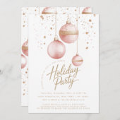 ピンク金ゴールドオーナメントエレガントクリスマスパーティー 招待状 (正面/裏面)
