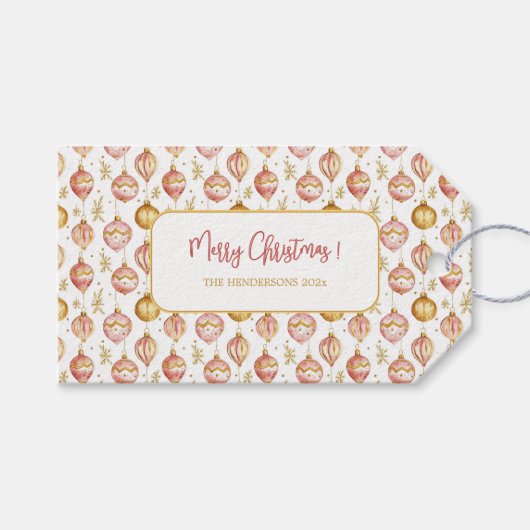ピンク金ゴールドオーナメントクリスマスヴィンテージ ギフトタグ (正面(横))