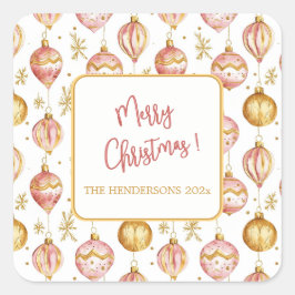 ピンク金ゴールドオーナメントクリスマスヴィンテージ スクエアシール