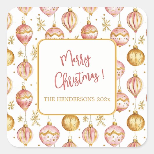 ピンク金ゴールドオーナメントクリスマスヴィンテージ スクエアシール (正面)