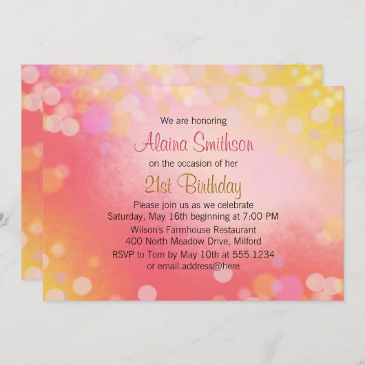 ピンク金ゴールドオールド10代のガールズ誕生日 招待状 (正面/裏面)