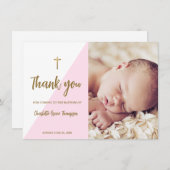 ピンク金ゴールドカスタムベビーガールバプテスマ サンキューカード (正面/裏面)