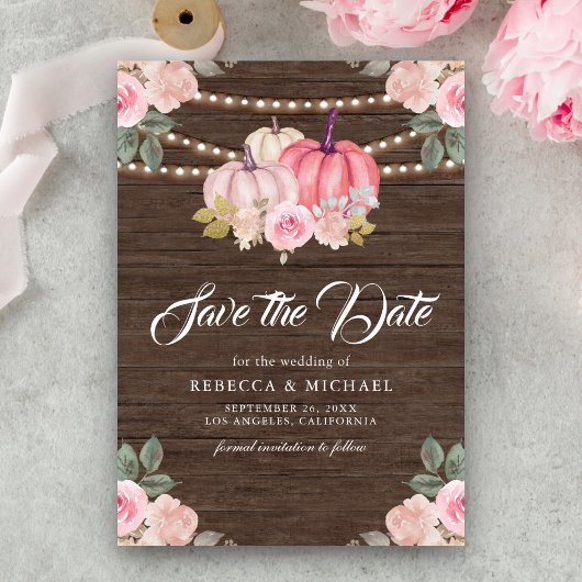 ピンク金ゴールドカボチャフローラウッド結婚ズ セーブザデート