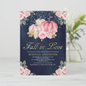 ピンク金ゴールドカボチャフローラネイビーブルーブライダルシャワー 招待状 (スタンド正面)