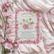 ピンク金ゴールドカボチャ仮想ベビーシャワー招待状