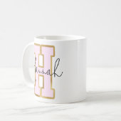 ピンク金ゴールドカレッジバーシティレターモノグラムH コーヒーマグカップ (正面左)