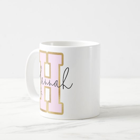 ピンク金ゴールドカレッジバーシティレターモノグラムH コーヒーマグカップ (正面左)