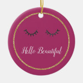 ピンク金ゴールドガーリーグリッター黒まつ毛 セラミックオーナメント (正面)