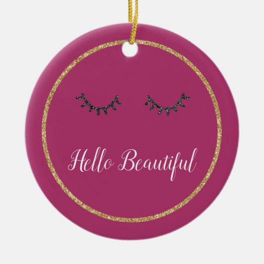 ピンク金ゴールドガーリーグリッター黒まつ毛 セラミックオーナメント (正面)