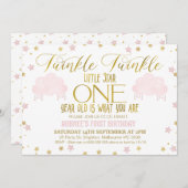 ピンク金ゴールドガールズトゥインクルリトルスター1s誕生日 招待状 (正面/裏面)