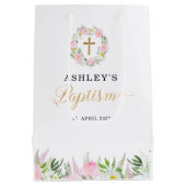 ピンク金ゴールドガールバプテスマ ミディアムペーパーバッグ (裏面)