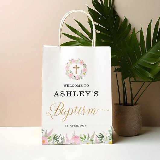ピンク金ゴールドガールバプテスマ ミディアムペーパーバッグ