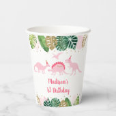 ピンク金ゴールドガール恐竜誕生日 紙コップ (裏面)