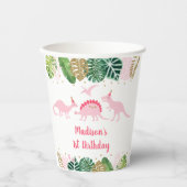 ピンク金ゴールドガール恐竜誕生日 紙コップ (正面)