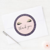 ピンク金ゴールドキラキラ黒まつ毛パープルヒョウ ラウンドシール (封筒)